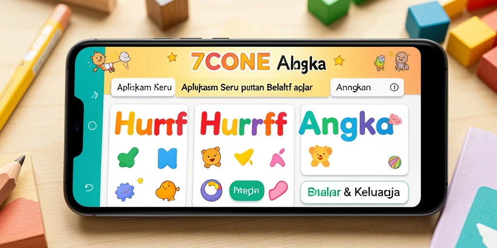 Tampilan antarmuka 7CONE yang menarik dan interaktif untuk belajar huruf dan angka.