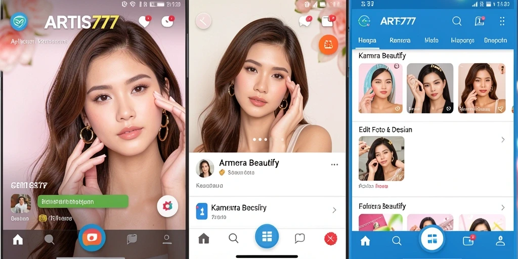 Antarmuka ARTIS777 dengan berbagai fitur Kamera Beautify.